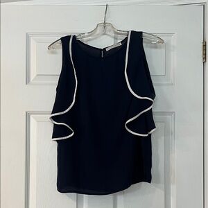 Elegant Navy Sleeveless Blouse with White Trim
